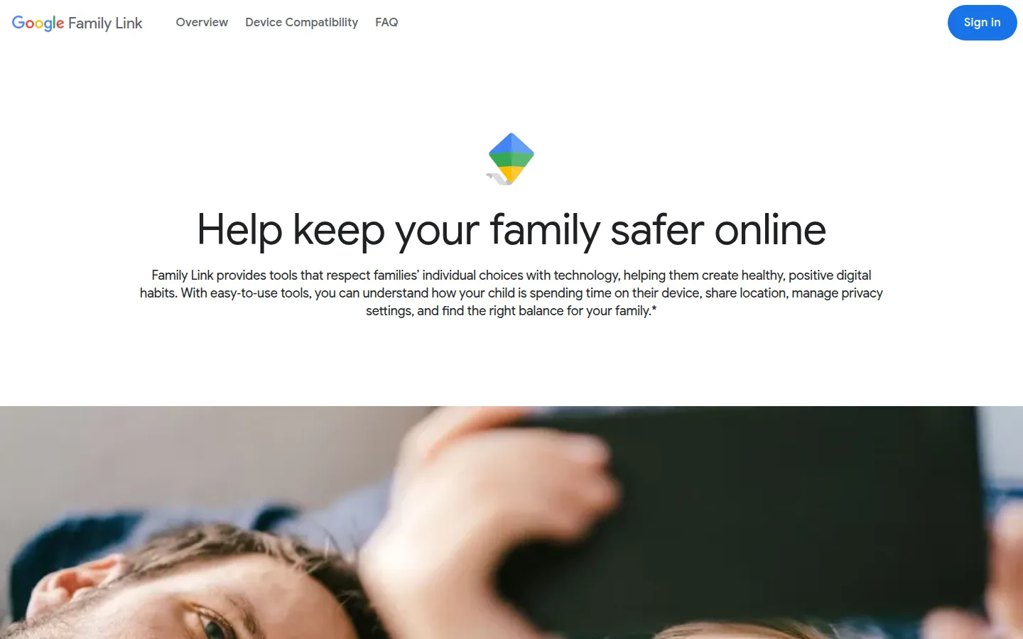 Главная страница сервиса Google Family Link