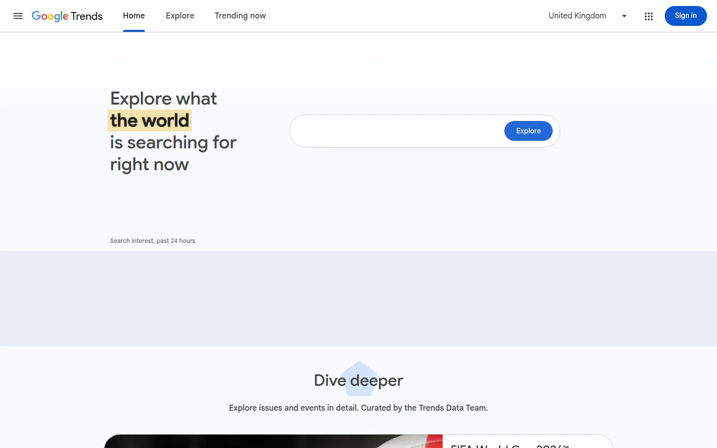 Главная страница сервиса Google Trends