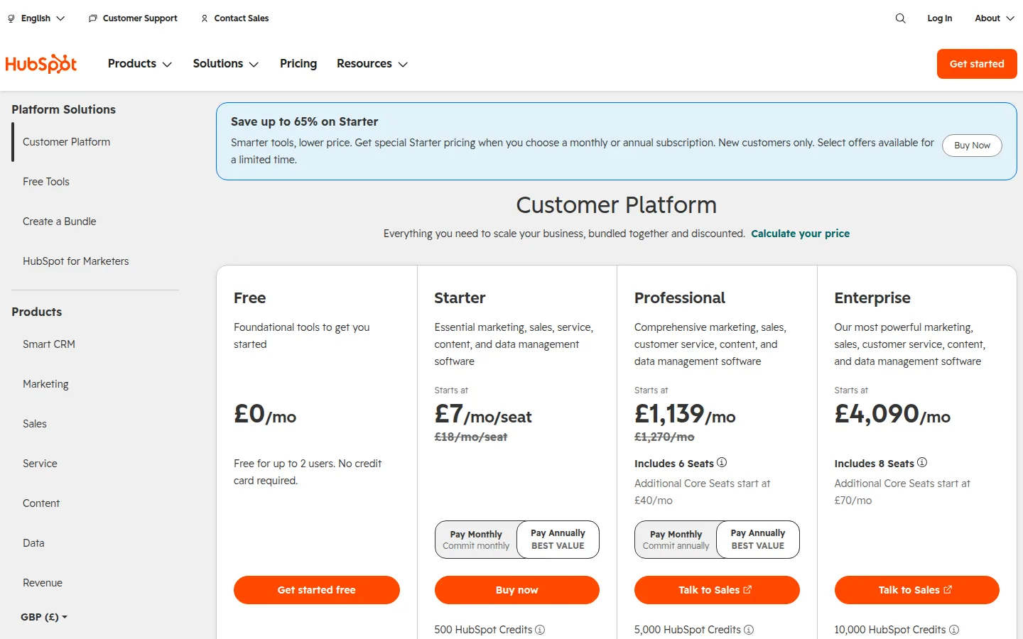 Тарифы HubSpot Customer Platform