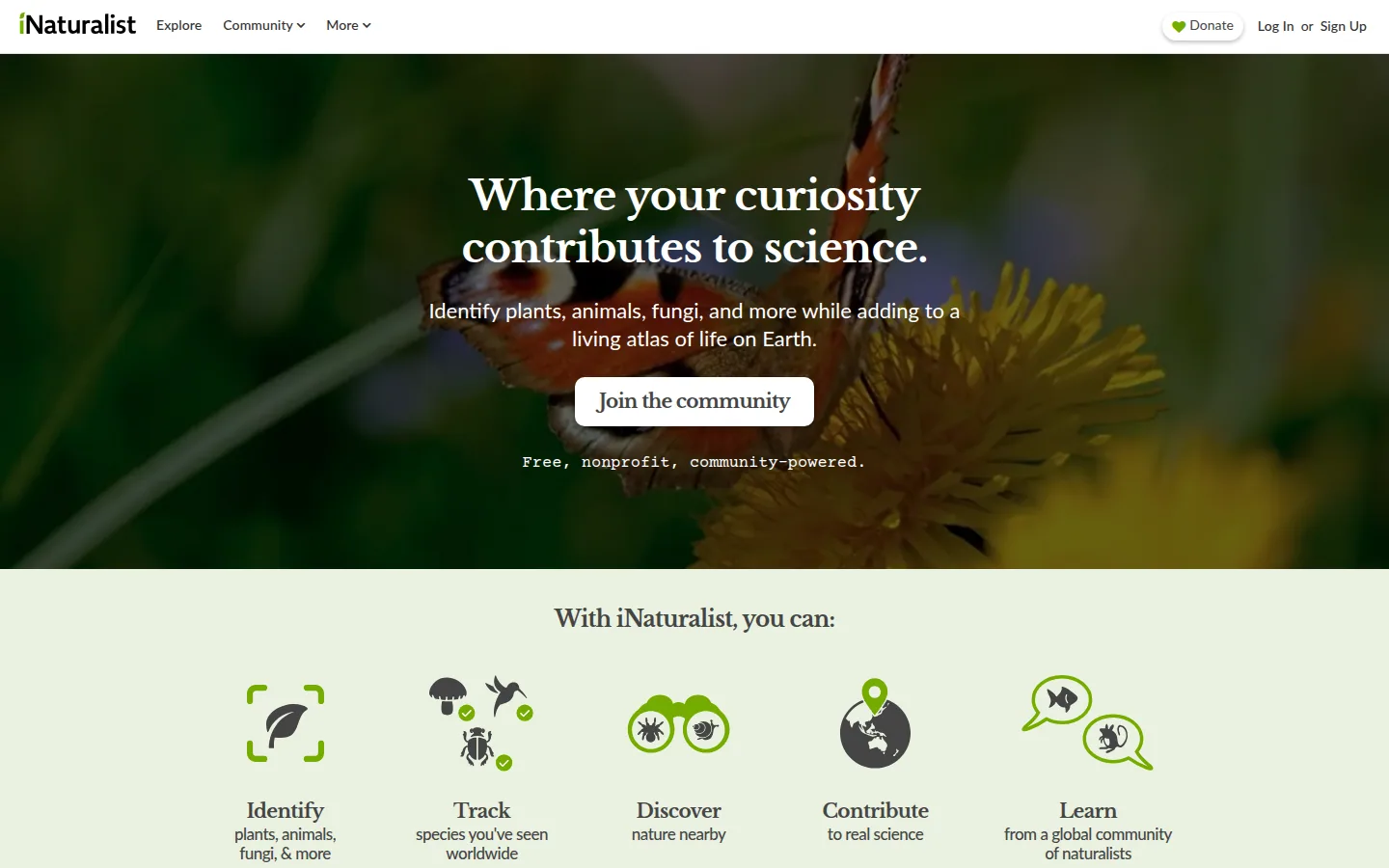 Главная страница сервиса iNaturalist и Seek