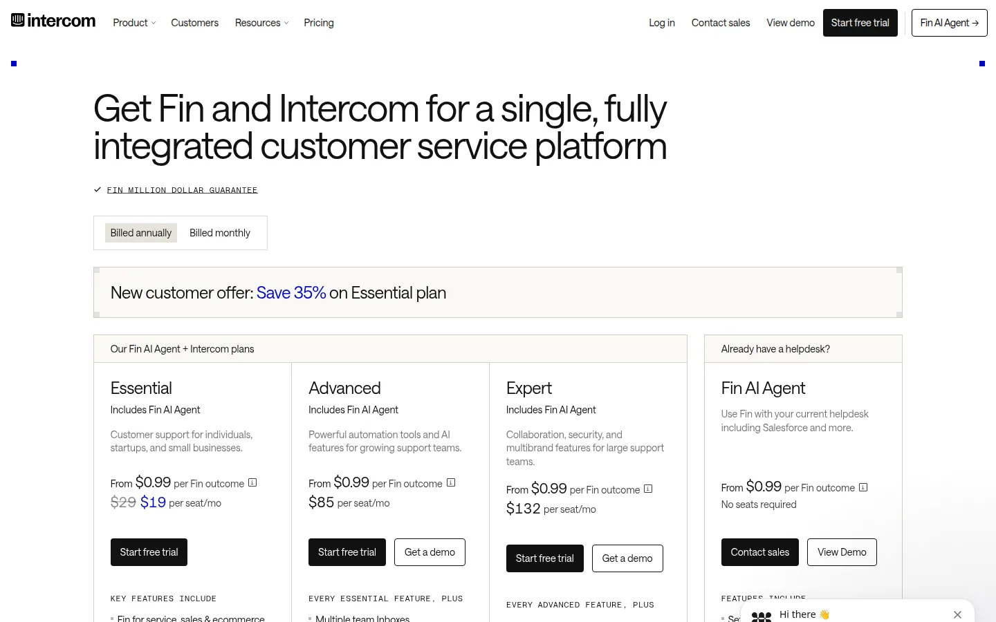 Тарифы Intercom Essential Advanced Expert