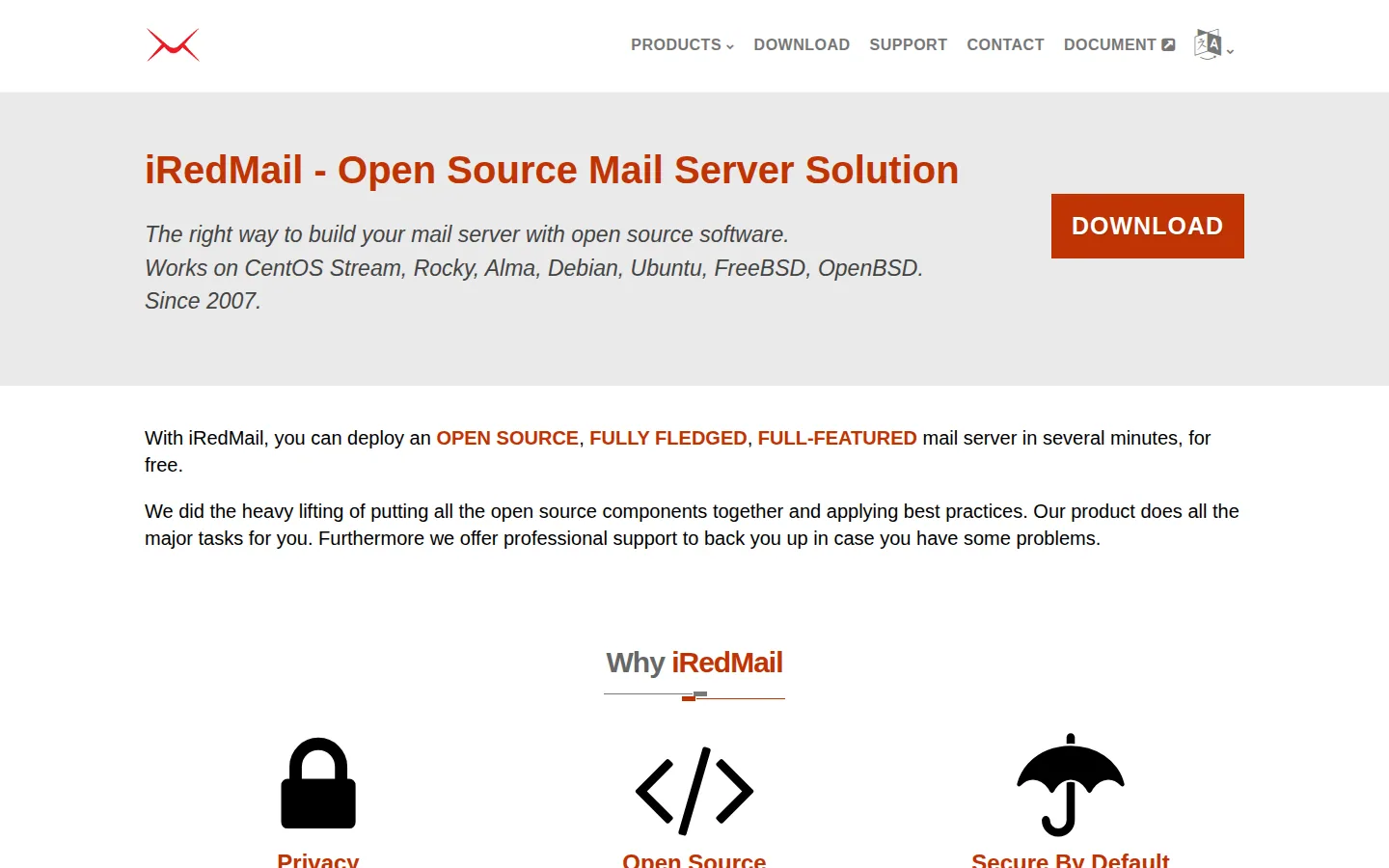 Главная страница сервиса iRedMail