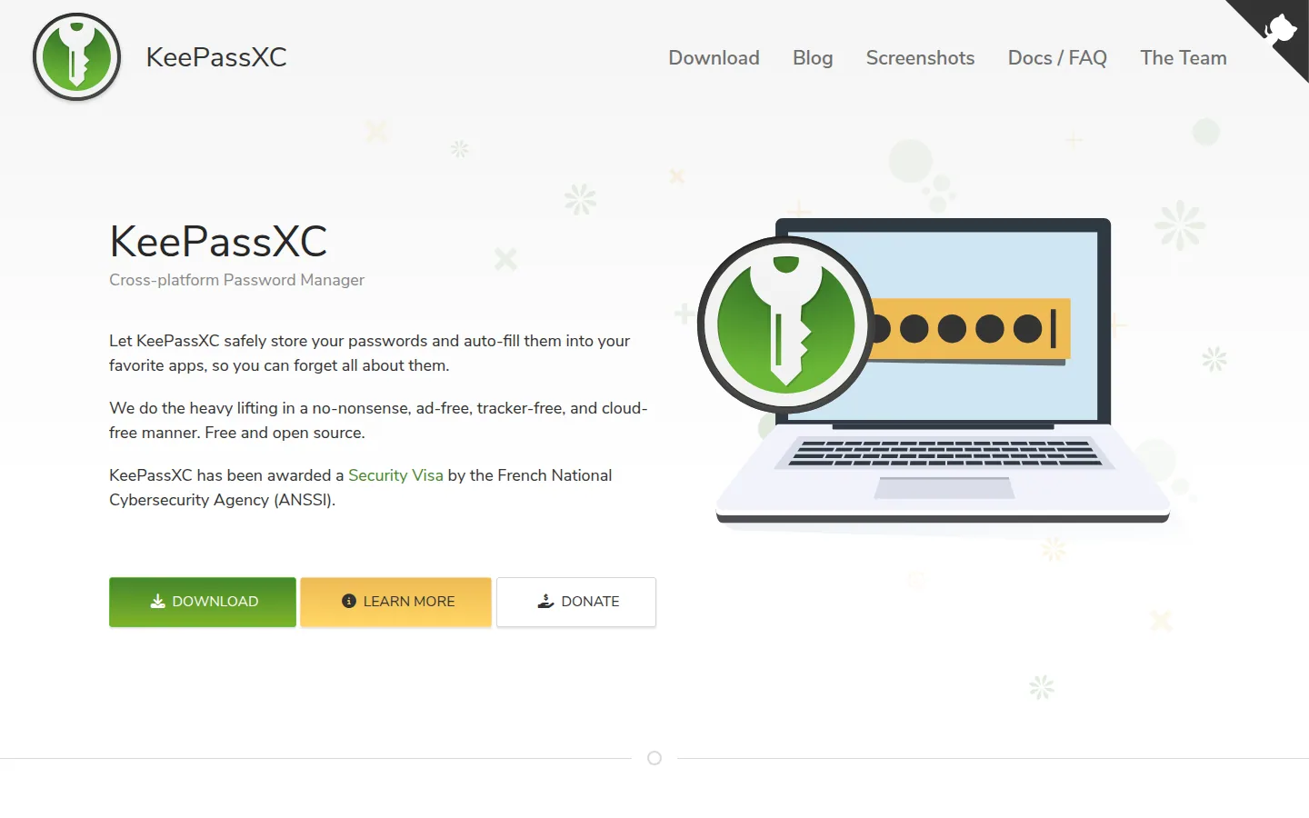 Главная страница сервиса KeePassXC
