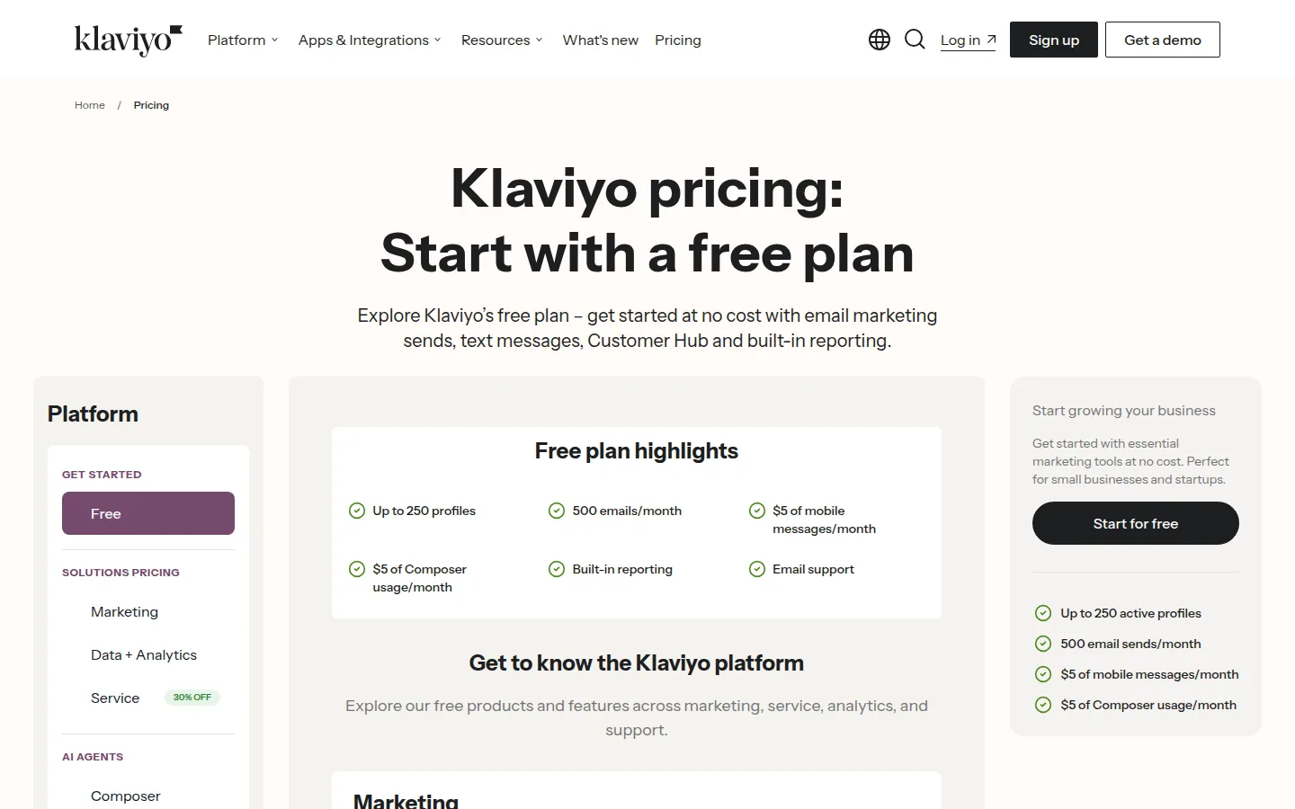 Тарифы Klaviyo по активным профилям