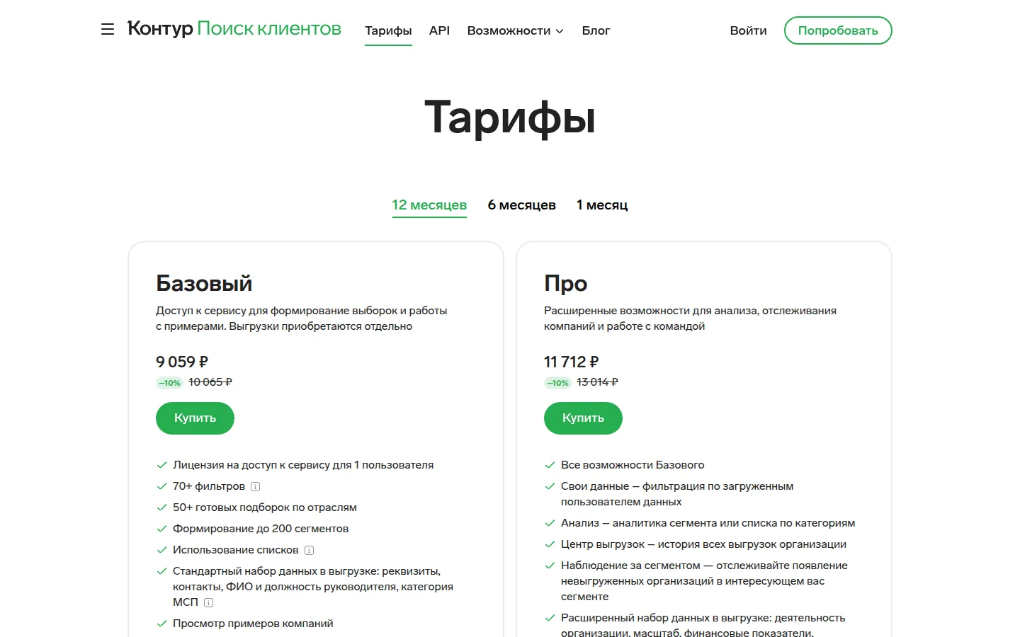 Тарифы Контур.Компас