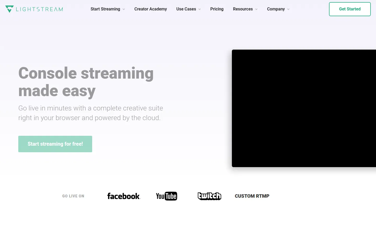 Главная страница сервиса Lightstream Studio