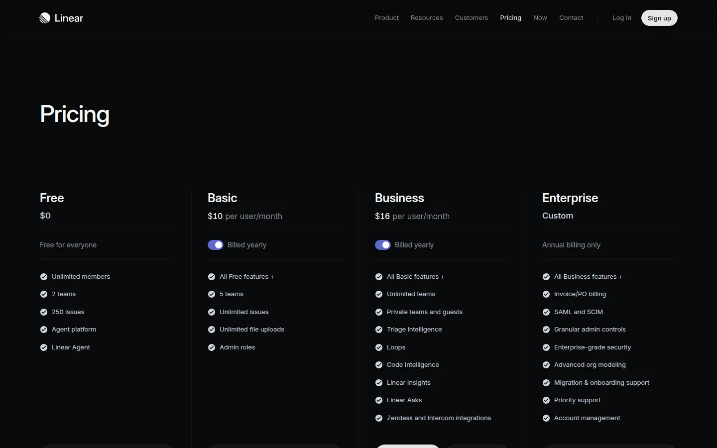 Тарифы Linear Free Basic Business Enterprise