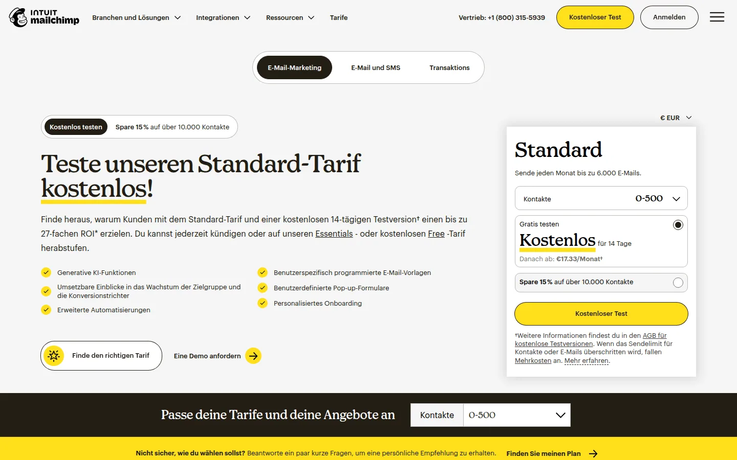 Тарифы Mailchimp Free Essentials Standard Premium