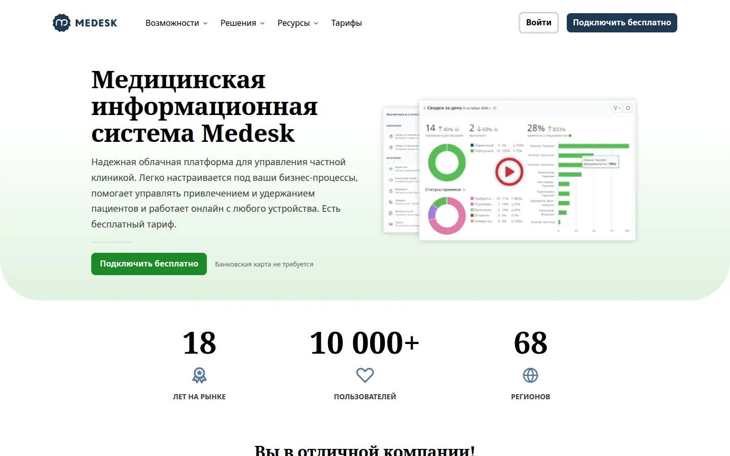 Главная страница сервиса Medesk