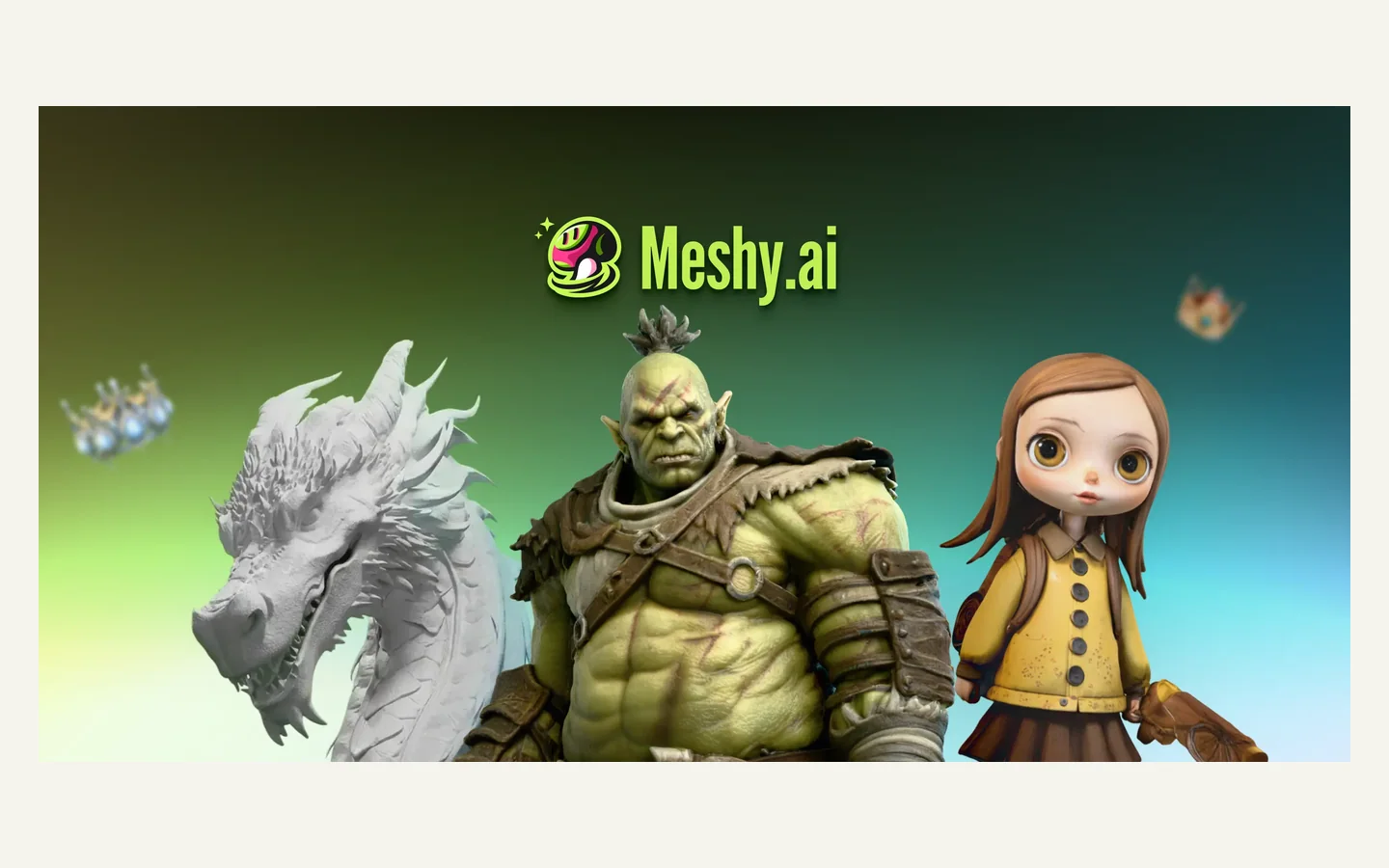 Официальная продуктовая иллюстрация сервиса Meshy