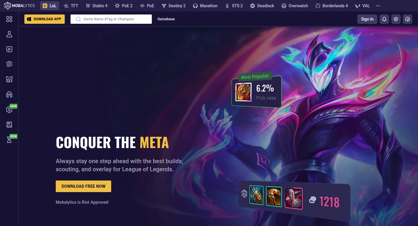 Приложение и оверлей Mobalytics для League of Legends