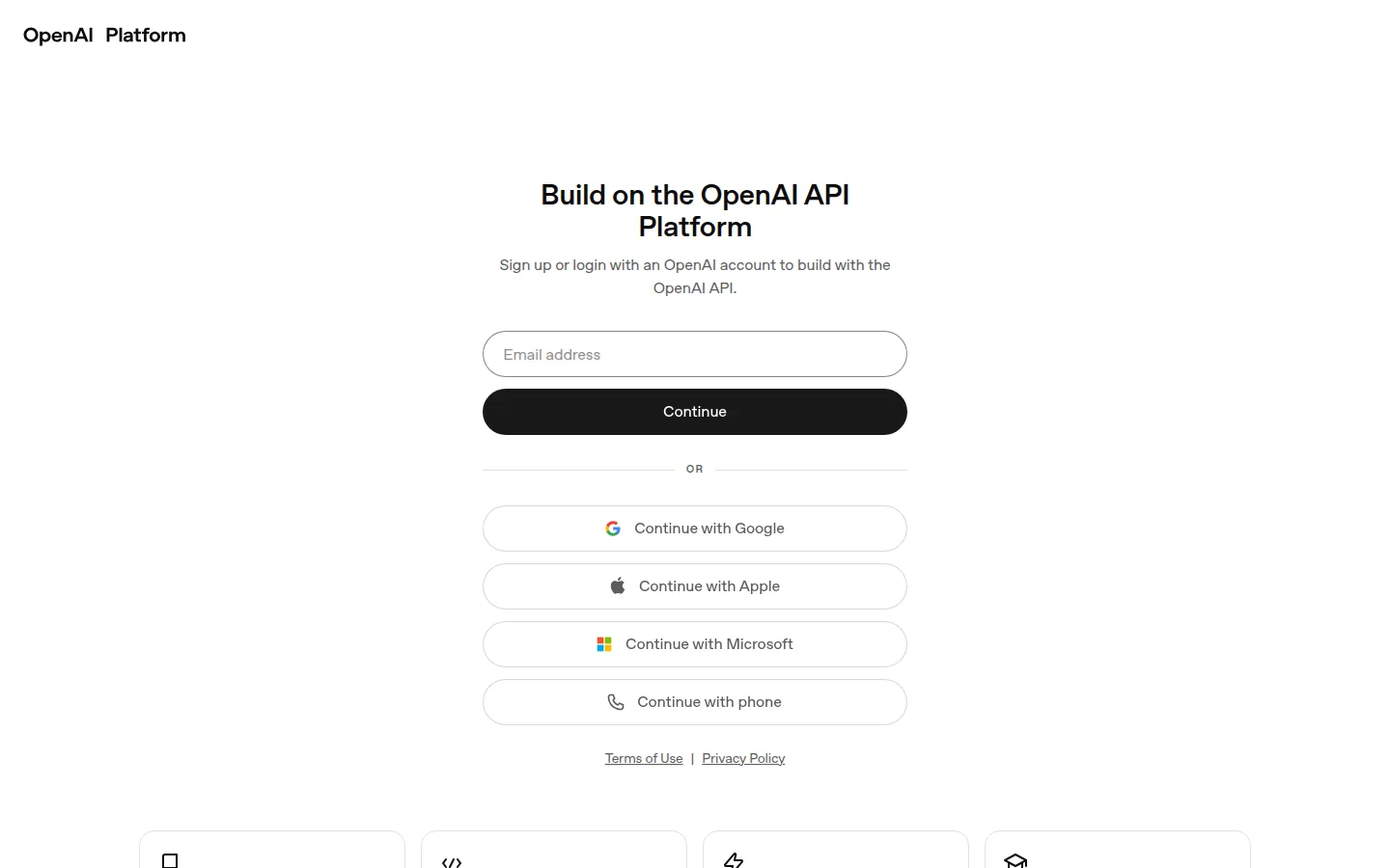 Главная страница сервиса OpenAI API