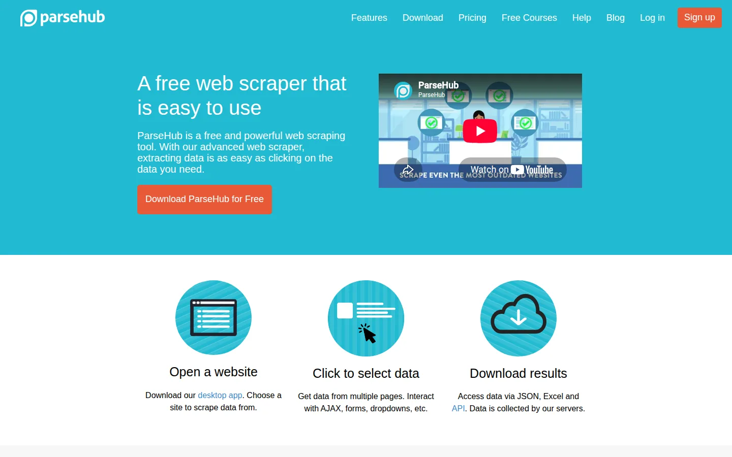 Главная страница сервиса ParseHub
