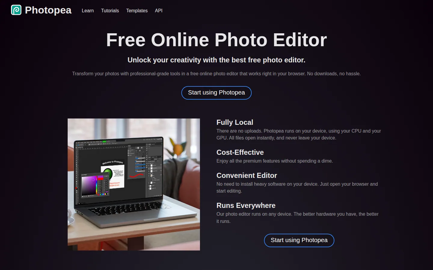 Главная страница сервиса Photopea