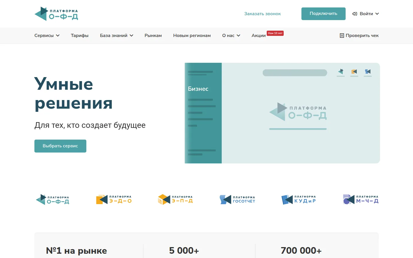 Главная страница сервиса Платформа ОФД