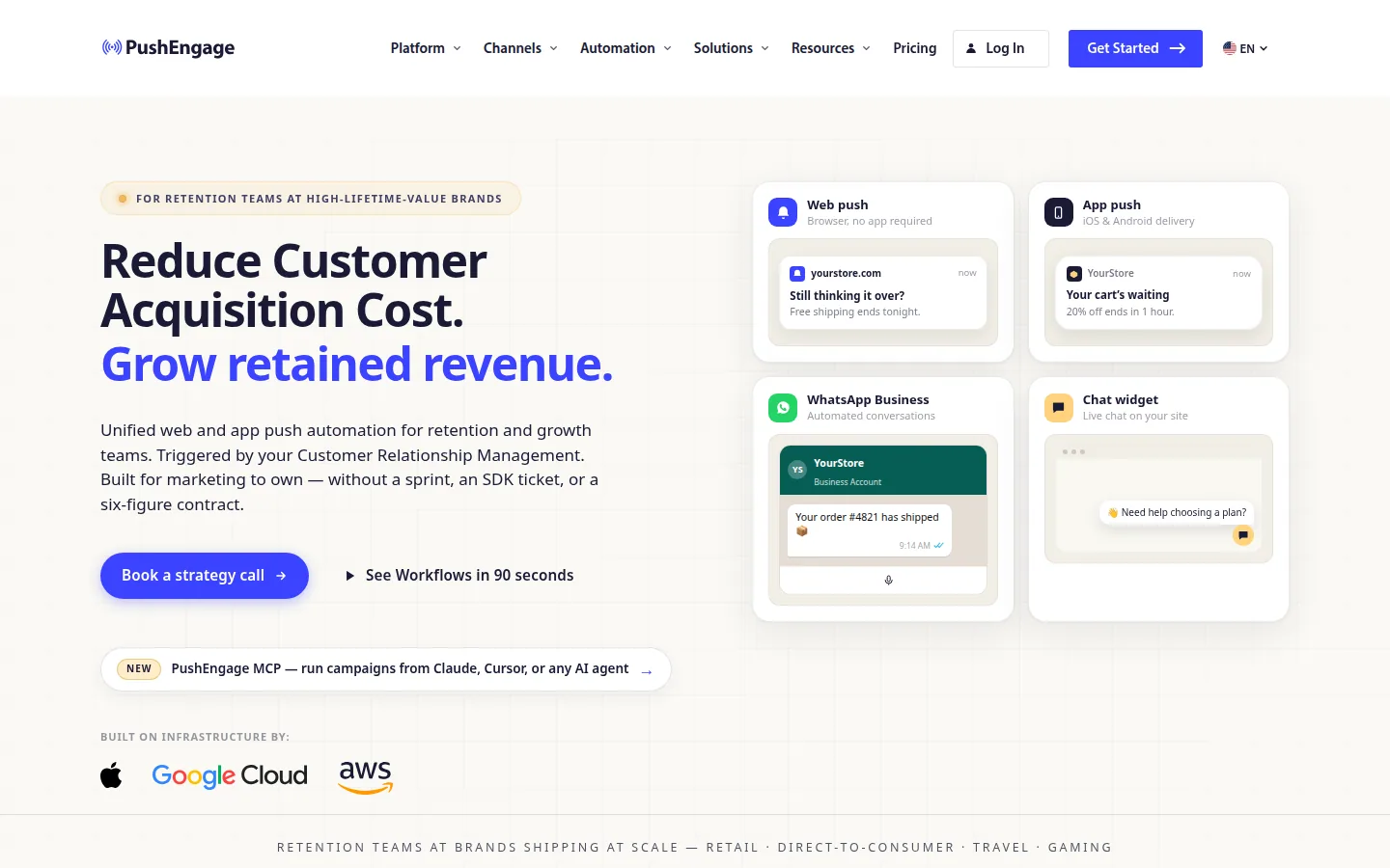Главная страница сервиса PushEngage