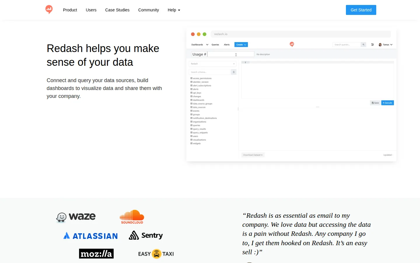 Главная страница сервиса Redash