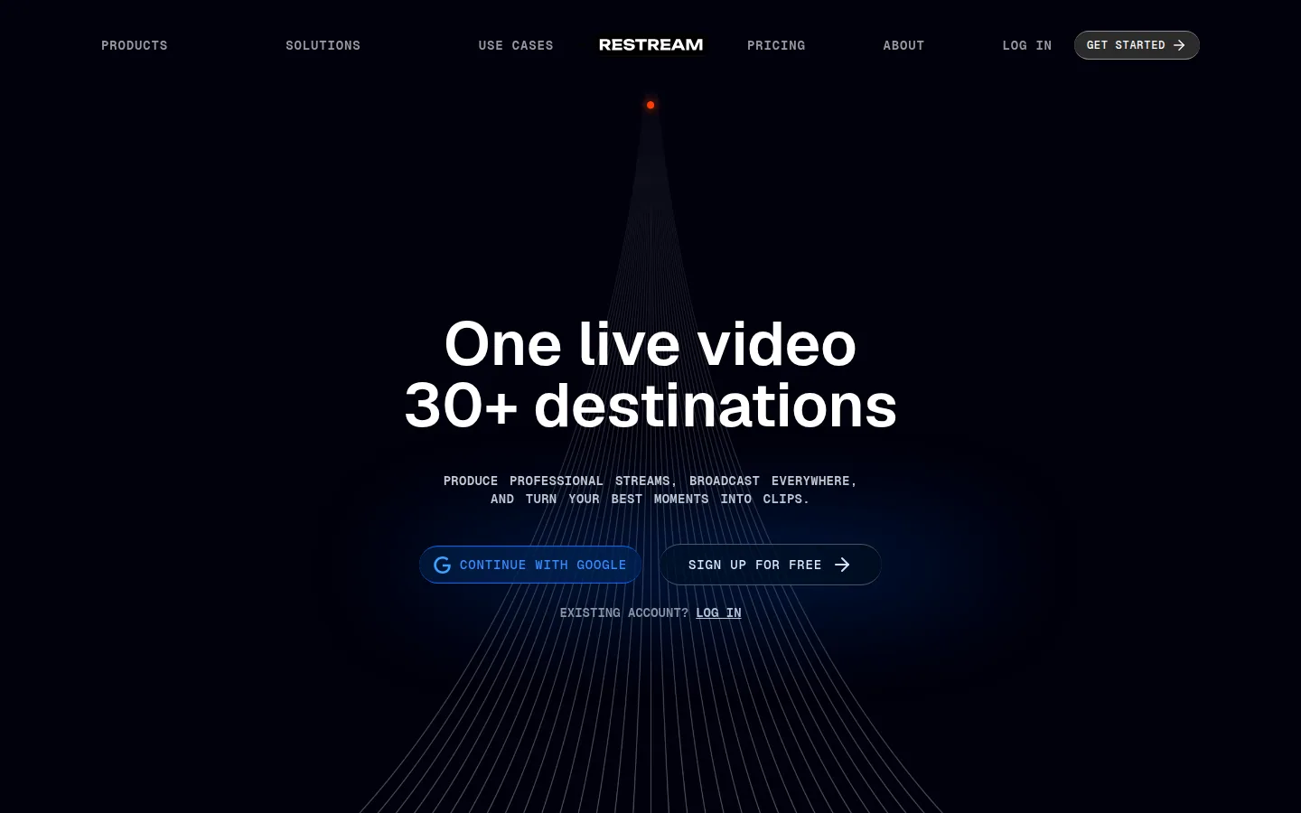Главная страница сервиса Restream