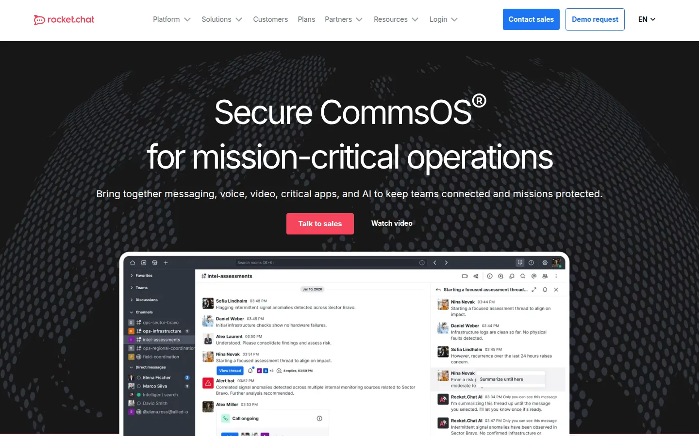 Главная страница сервиса Rocket.Chat