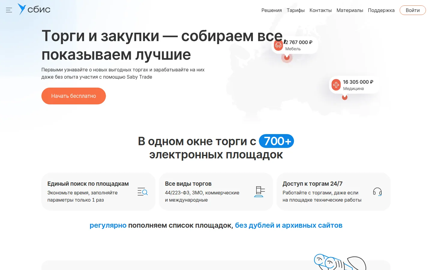 Главная страница сервиса СБИС Торги