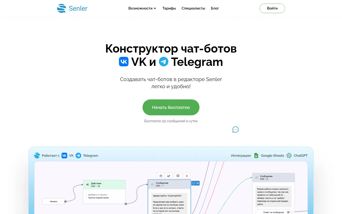 Главная страница сервиса Senler