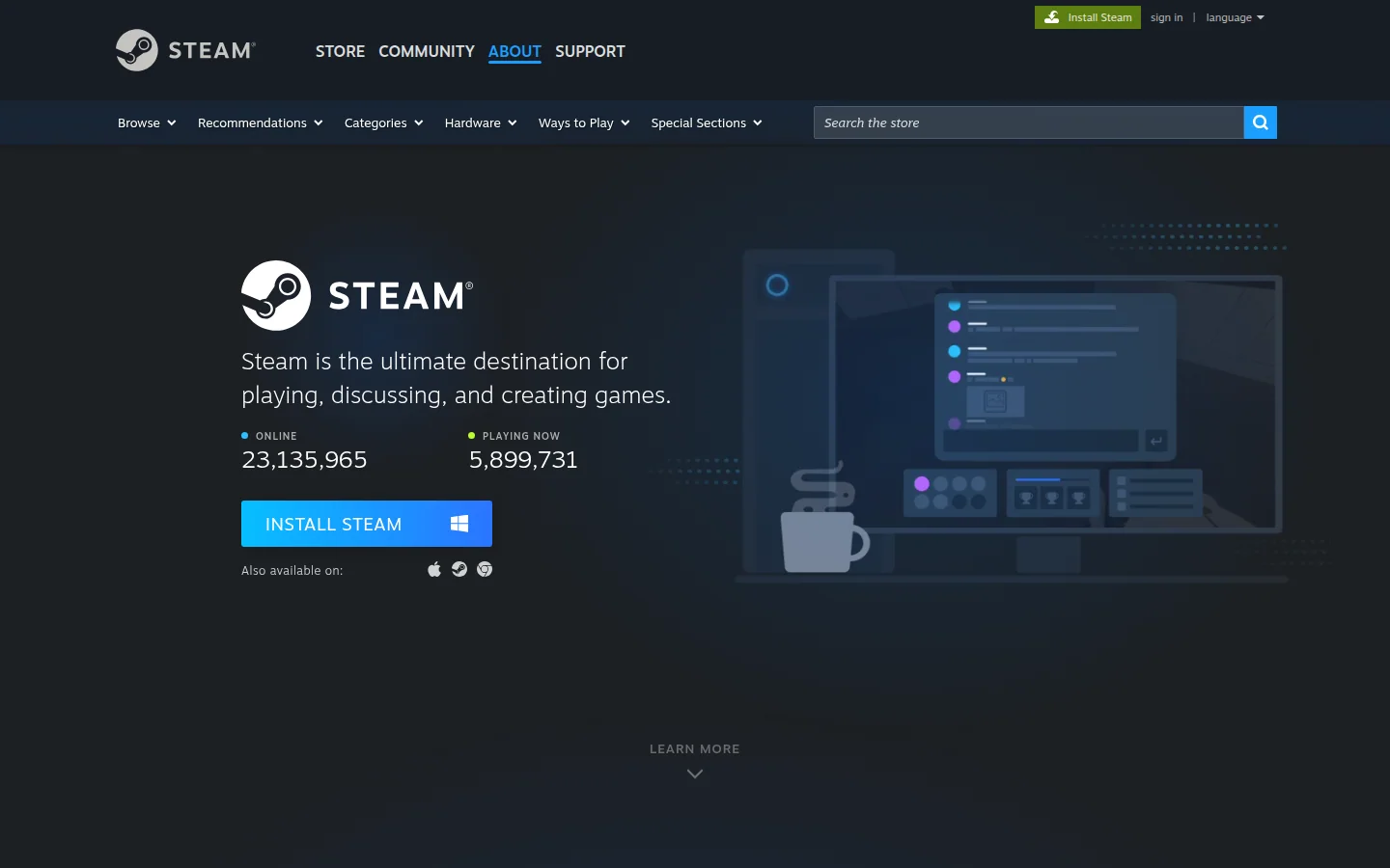 Страница о Steam