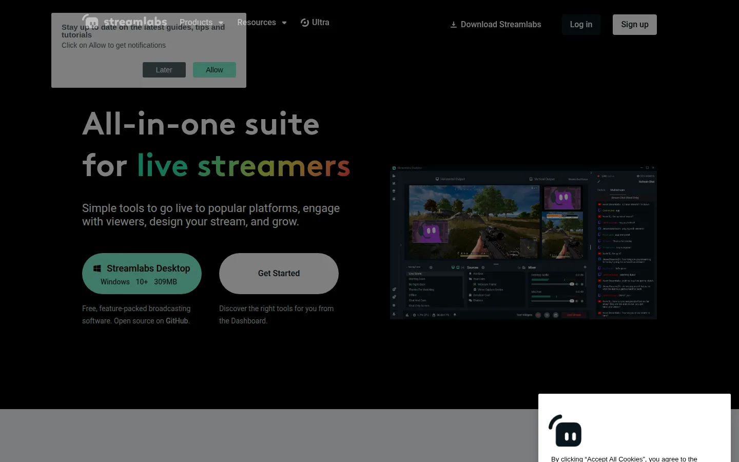 Главная страница сервиса Streamlabs