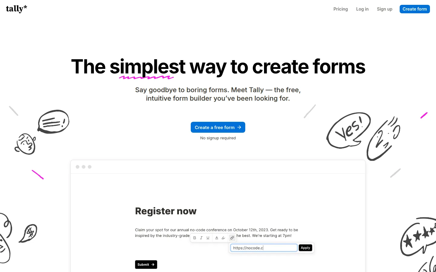 Конструктор форм Tally с редактором как у документа