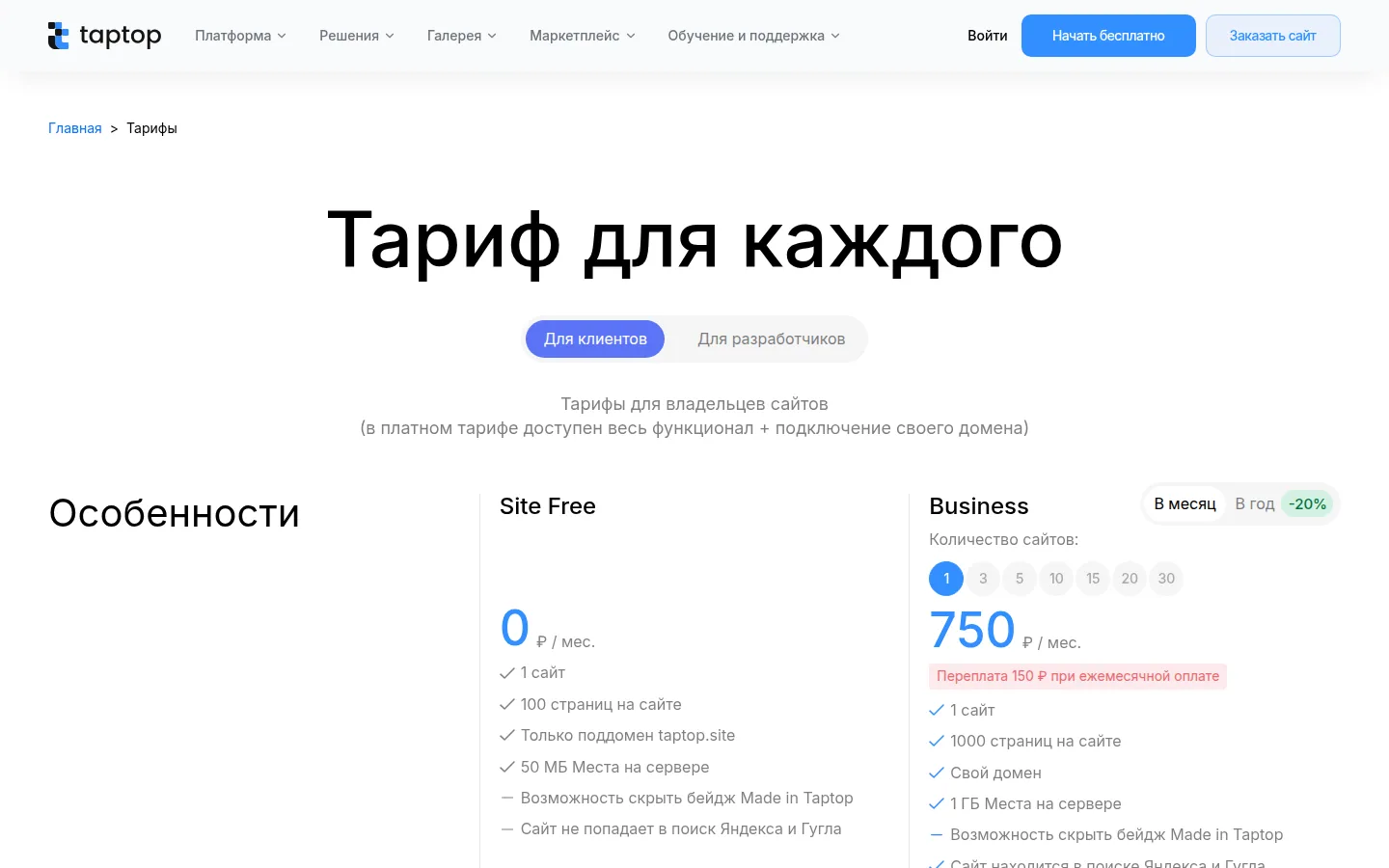 Тарифы Taptop