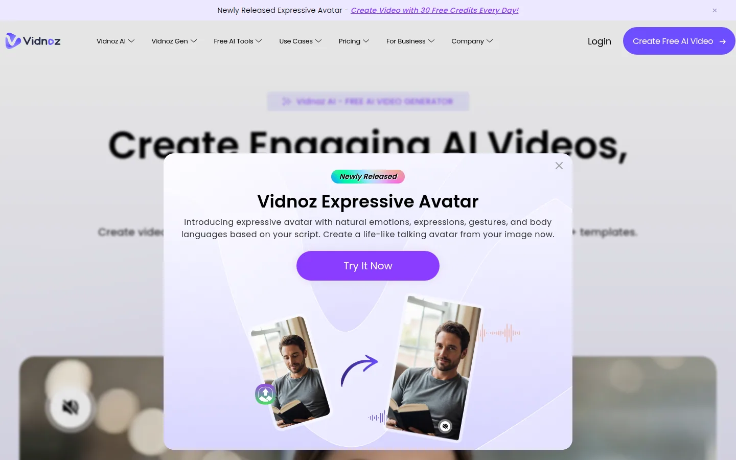 Главная страница сервиса Vidnoz AI