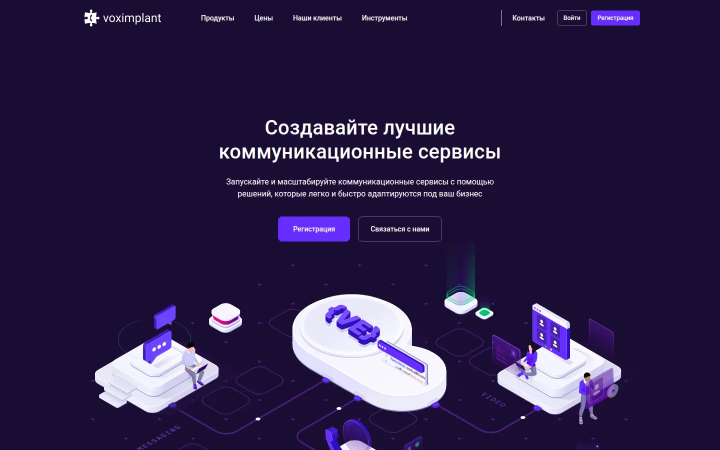Главная страница сервиса Voximplant
