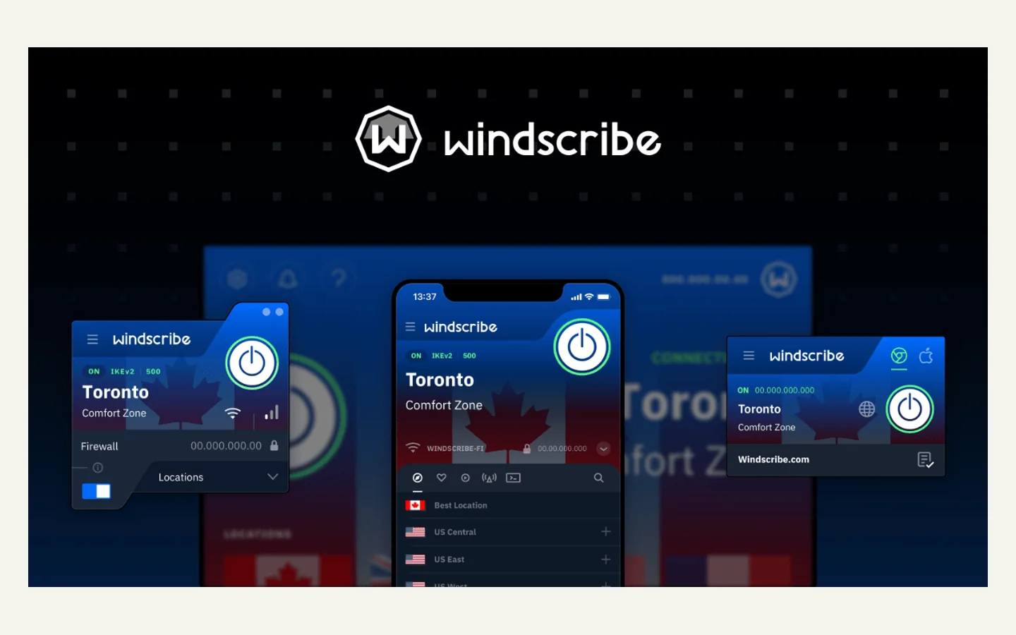 Официальная продуктовая иллюстрация сервиса Windscribe