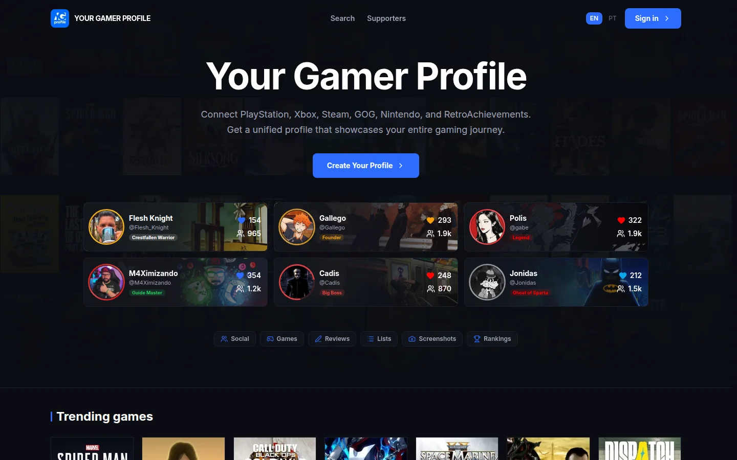 Your Gamer Profile — профиль достижений