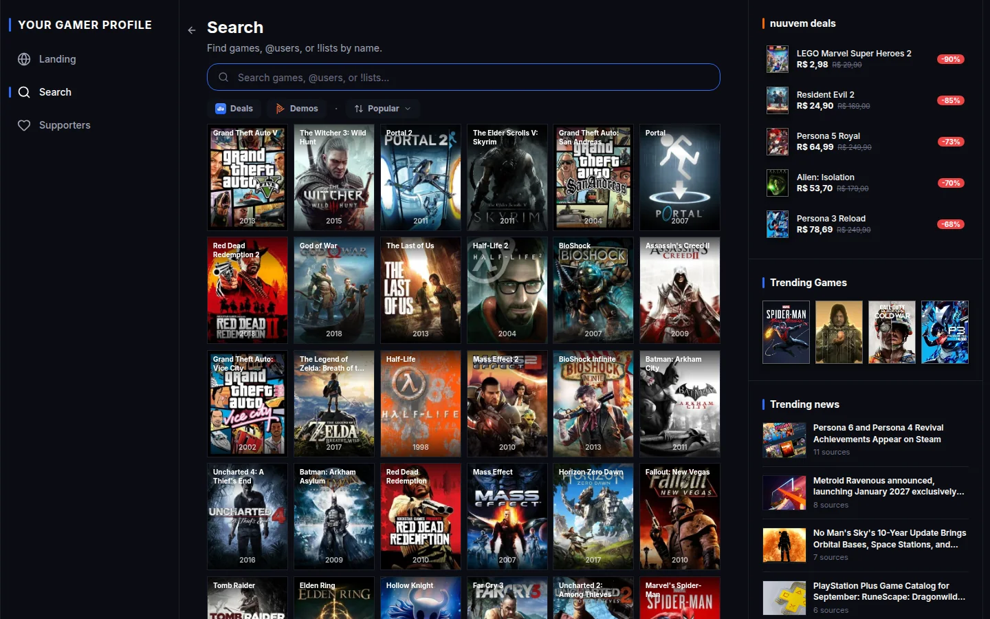 Your Gamer Profile — статистика и каталог