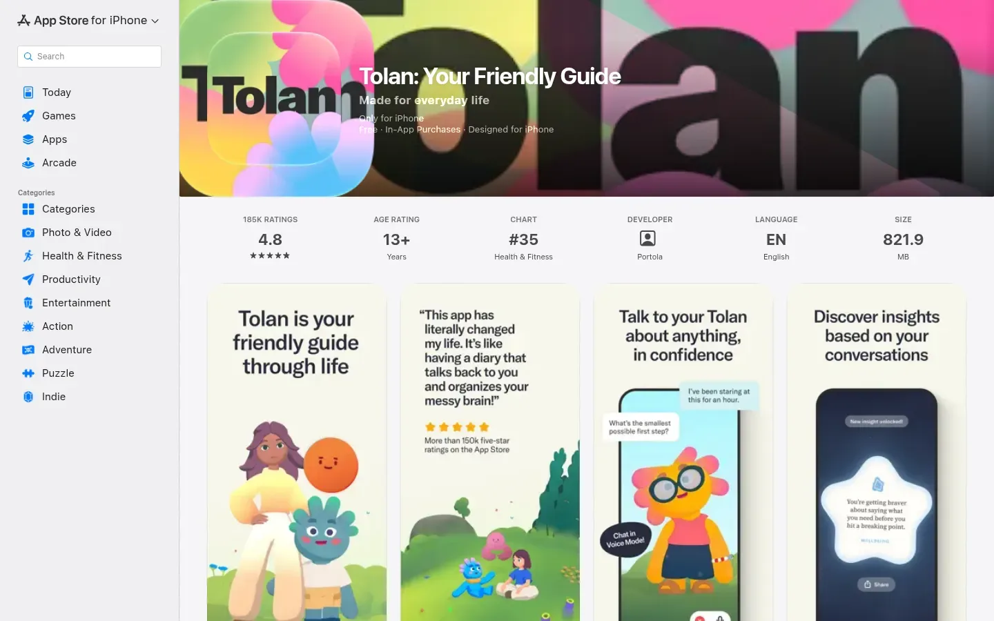 Раздел «Tolan в App Store» в Tolan
