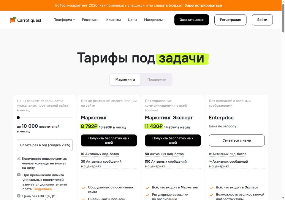 Carrot quest — страница тарифов
