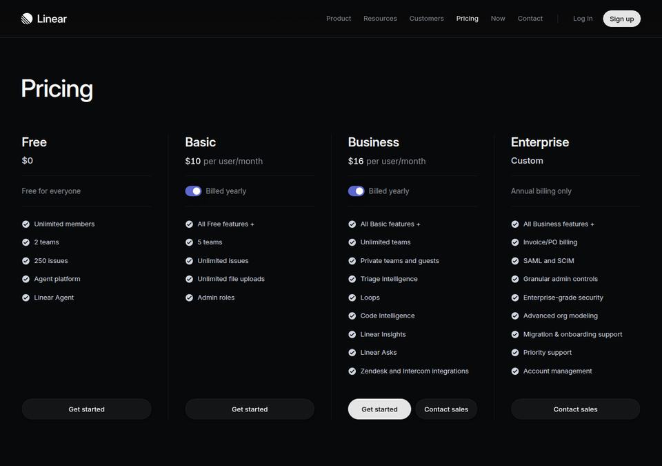 Linear — страница тарифов