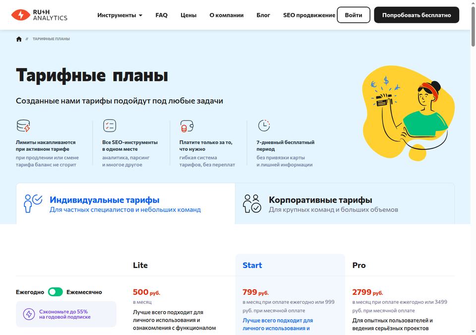 Rush Analytics — страница тарифов